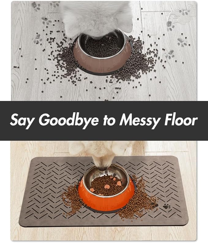 MontVoo-Absorbent Pet Feeding Mat-No Stains Quick Dry Dog Mat for Food and Water Bowl-Rubber Backing Dispenser Mat Accessories Supplies-Dog Bowl Messy Drinkers,(Brown,17"x28")