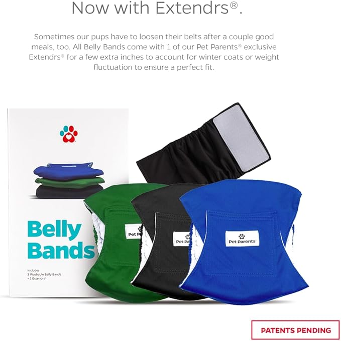 Pet Parents® Washable Belly Bands for Male Dogs (3pack) + Extendrs® of Durable Dog Diapers Male, Premium Male Dog Diapers & Dog Wraps (Small, Gentlemen)