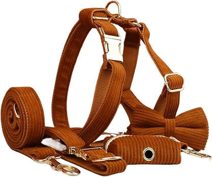 Dog Leash, 5Pcs Corduroy Dog Harness Collar Leash Set with Poop Bags,Hands Free(5PCS set21,X-Large)