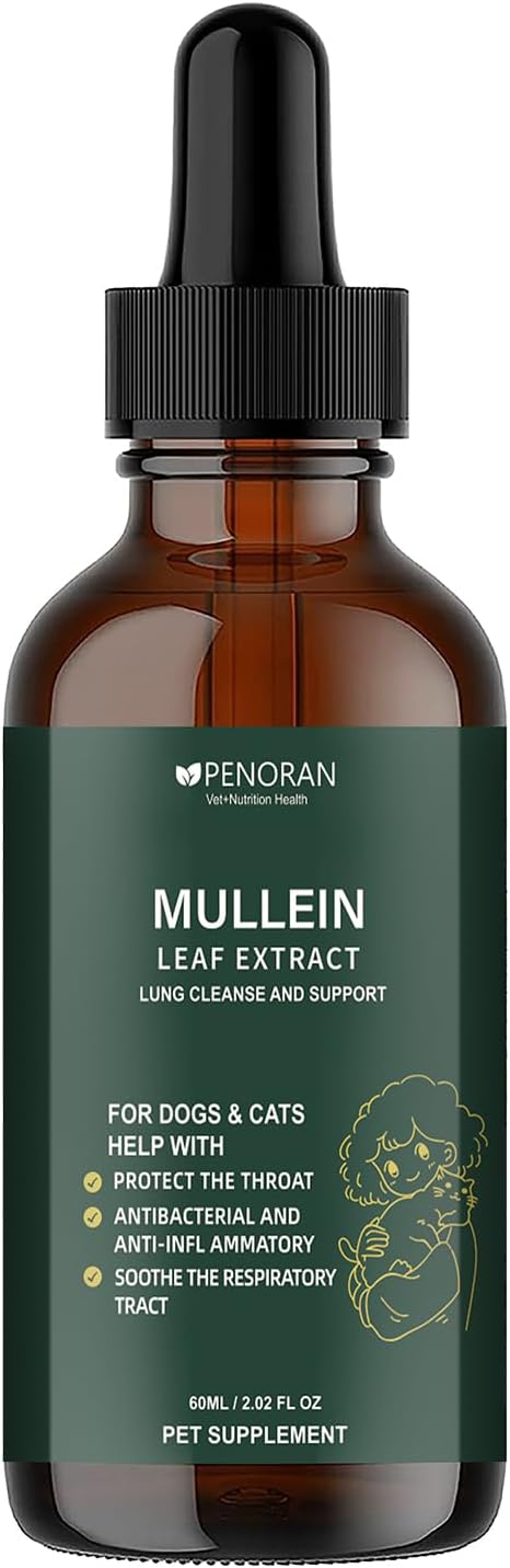 Cough Relief Mullein Drops for Dogs & Cats, Kennel/Dry/Wet Cough, Hoarseness, Seasonal coughing, Easy Breathing, Lung Cleanse, Better Lungs, Soothes Throat - Natural & Efficient ﻿ ﻿ ﻿