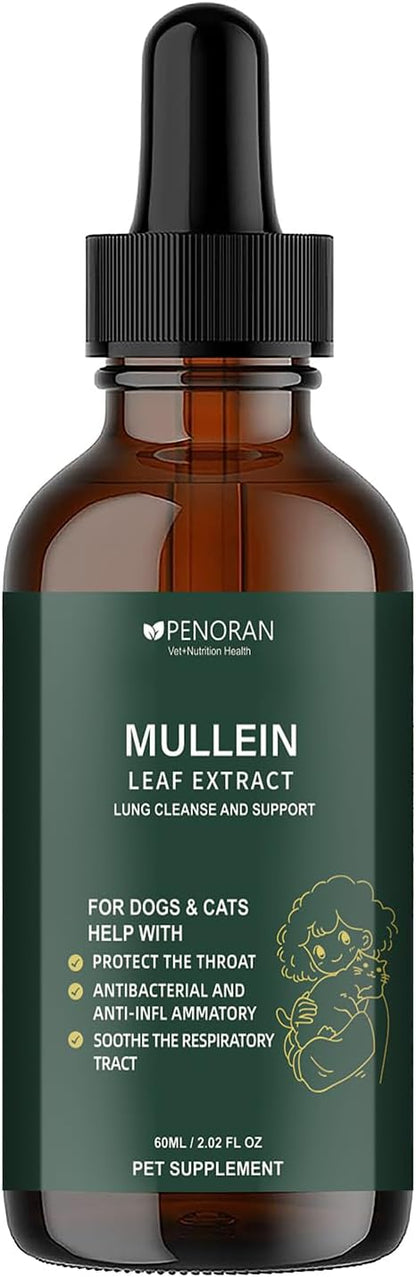 Cough Relief Mullein Drops for Dogs & Cats, Kennel/Dry/Wet Cough, Hoarseness, Seasonal coughing, Easy Breathing, Lung Cleanse, Better Lungs, Soothes Throat - Natural & Efficient ﻿ ﻿ ﻿