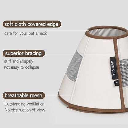 Breathable Soft Dog Recovery Cone Collar After Surgery, Adjustable Lightweight Elizabethan Collar with Air Mesh for Cats, Protective Collar to Stop Licking for Puppy, Khaki, M