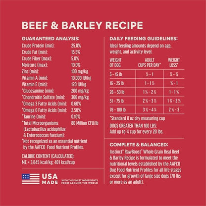 Instinct RawBoost, Natural Dry Dog Food with FreshDried Raw, Whole Grain Recipe - Real Beef & Barley, 3.5 lb. Bag