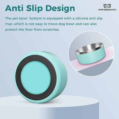 WENBOKMIN Dog Bowl, Stainless Steel Dog Food and Water Bowl with Non Slip Quiet Bottom, Easy to Clean, Dishwasher Safe, 40oz, Mint Green