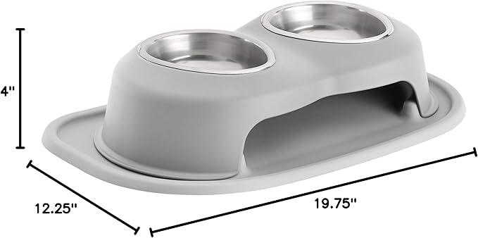 WeatherTech Double High Pet Feeding System - Elevated Dog/Cat Bowls - 4 inch High Light Grey (DHC1604LGLG)