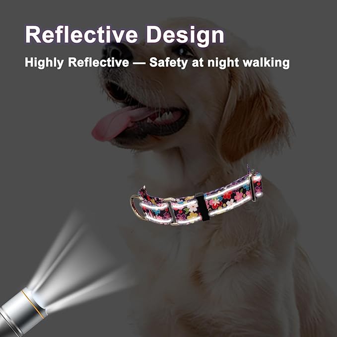 Reflective Martingale Collar for Dogs with Buckle Pretty Fancy Female Floral Dog Collars (Japanese Blossoms, Medium)