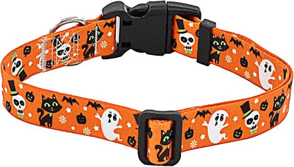 Mihqy Halloween Dog Collar - Pumpkin Bat Ghost Pattern - Adjustable for Small Medium Large Dogs(Halloween,L)