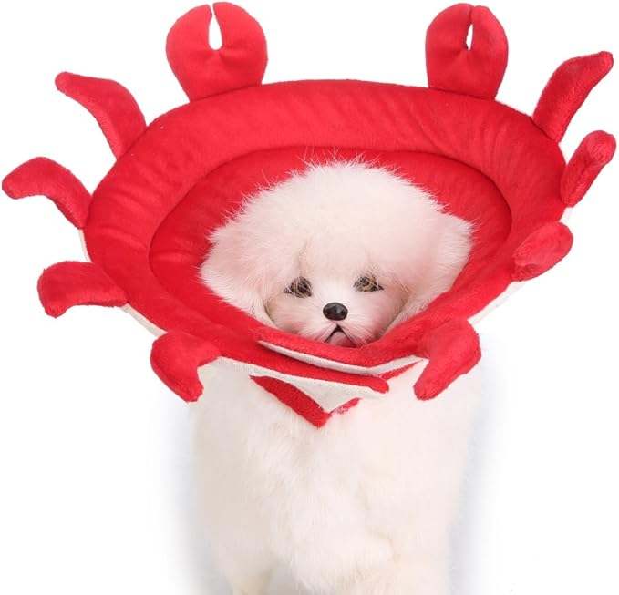 Pet Recovery Collar,Dog Protective E-Collar Soft Dog Cone Breathable Secure Lovely Collar for Puppy Small Medium Dogs (L-Neck: 38-41cm, Crab)