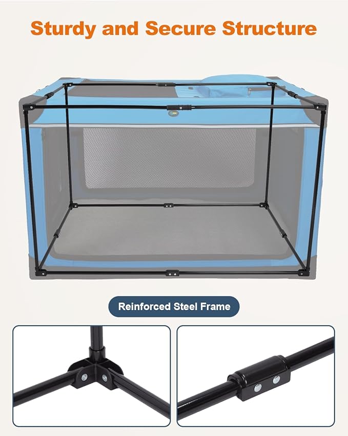 Ownpets 48 inch XXL Collapsible Dog Crate for Large Dogs, Portable Travel Dog Crate, 4-Door Foldable Pet Kennel with Durable Mesh Windows and Soft Mat, Blue
