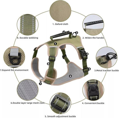 Dog Harness No Pull Adjustable Reflective,for Medium and Large Small Dog with Leash 59.06in (Khaki, XL)