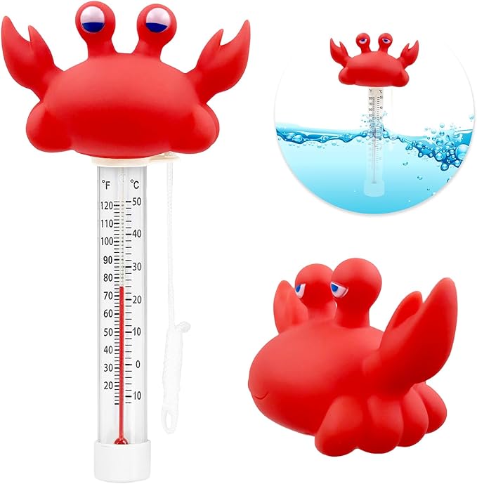 XY-WQ Floating Pool Thermometer, Large Size Easy Read for Water Temperature with String - Swimming Pools, Spas, Hot Tubs, Ponds (Crab)