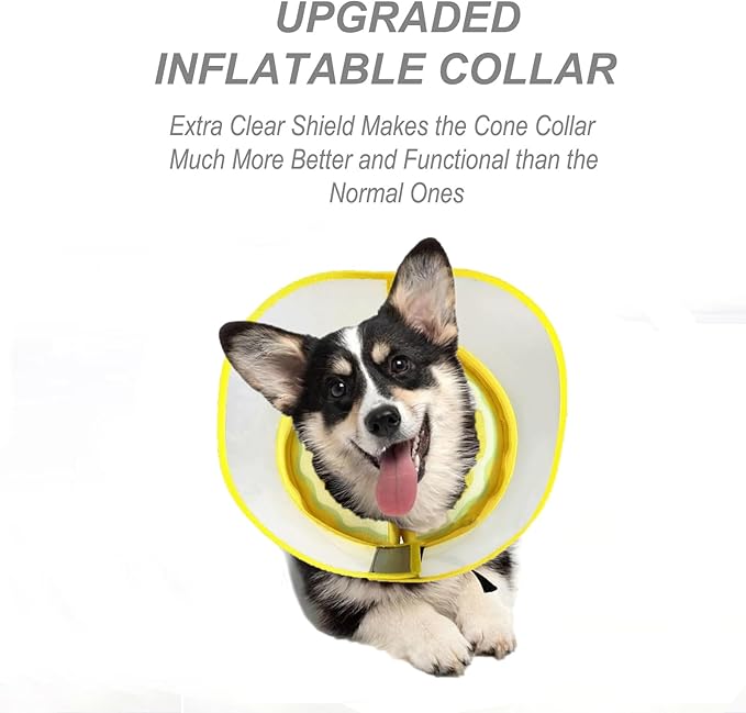 Inflatable Dog Cone Collar for Large Medium Small Dogs to Stop Licking, Soft Dog Cone Alternative Donut Collar After Surgery (Yellow, M+)