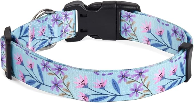 Mihqy Dog Collar with Bohemia Floral Tribal Geometric Patterns - Soft Ethnic Style Collar Adjustable for Small Medium Large Dogs(Floral Purple,M)