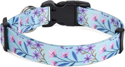 Mihqy Dog Collar with Bohemia Floral Tribal Geometric Patterns - Soft Ethnic Style Collar Adjustable for Small Medium Large Dogs(Floral Purple,L)