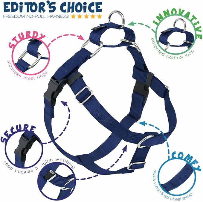 2 Hounds Design Freedom No Pull Dog Harness, Adjustable Harness, Easy Walking & Comfortable Control, Fits Small, Medium & Large Dogs, Solid Colors, Made in USA, 5/8" MD, Navy