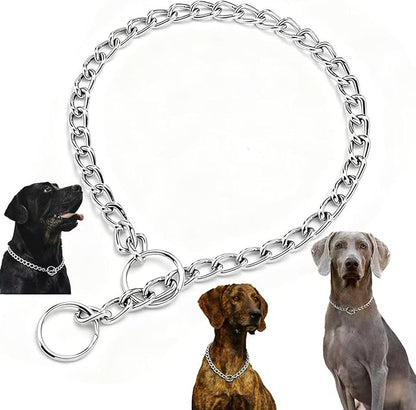 Chain Dog Collar, Limited Slip Chain Training Collar with Metal Safety Control for Small Medium Large Breed Dogs, Silver Size M