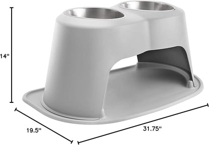 WeatherTech Double High Pet Feeding System - Elevated Dog/Cat Bowls - 14 inch High Light Grey (DHC9614LGLG)