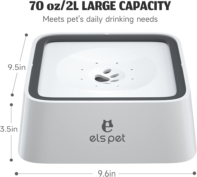 ELS PET Anti-Spill Dog Water Bowl with Floating Disk, Large Capacity, 2L/70 fl oz, Nylon Material, Dimension 10 x 10 x 3.5 in