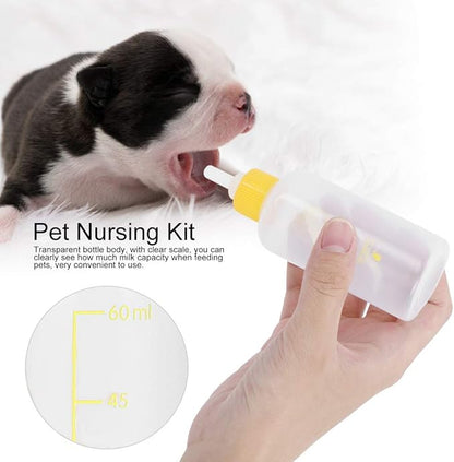 6PCS/ Set Pet Puppy Kitten Feeding Bottle Small Dog Cat Milk Nursing Care Kit Liquid Feeding Supplies 60ml with Replacement Nipples kitten bottle feeding kit (Yellow)