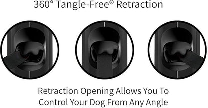 TUG 360° Tangle-Free Retractable Dog Leash with Anti-Slip Handle | 16 ft Strong Nylon Tape | One-Handed Brake, Pause, Lock (Large, Black/Grey)