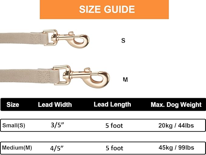 Soft Cotton Dog Leash, 5 Ft Heavy Duty Corduroy Dog Leashes with Gold Metal Hook for Small Medium Large Dogs,Small,White