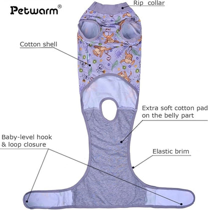 PetWarm Recovery Suit for Dogs, Dog Surgical Recovery Suit Female and Male, Dog Onesie for Surgery, Anti-Licking Dog Surgery Recovery Suit, Monkey Pattern, Grey, L