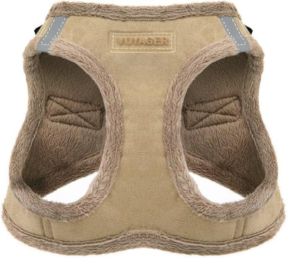 Best Pet Supplies - All Weather Plush, Reflective, No Pull Harness for Small, Medium Dogs, Cats - Secure with Hook & Loop Fastener, Buckle, Double D-Rings - Latte Suede, M