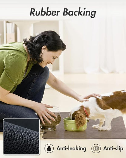 MontVoo-Absorbent Pet Feeding Mat-No Stains Pet Mat for Food and Water Bowl-Quick Dry Cat & Dog Food Mat Water Dispenser Mat-Pet Supplies Mat-Dog Water Bowl Mat for Messy Drinker,（Brown,16"x24"）