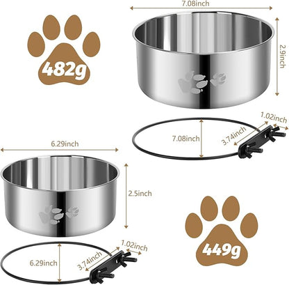Dog Crate Bowl,2 Pack Metal Dog Water Food Bowl No Spill,Hanging Dogs Bowls for Kennel,Dogs Crate Water Feeder,Stainless Steel Kennel Bowls Mountable for Cats Bunny Ferret Bird