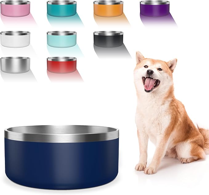 WENBOKMIN Dog Bowl, Stainless Steel Dog Food and Water Bowl with Non Slip Quiet Bottom, Easy to Clean, Dishwasher Safe, 40oz, Blue