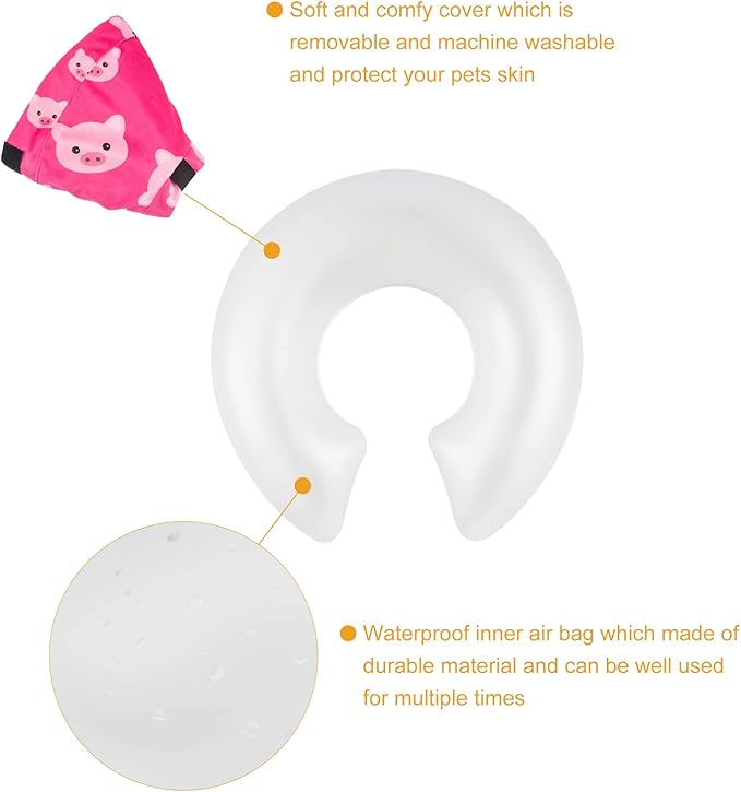 CuteBone Inflatable Soft Dog Cone with Removable Fleece Covers for Small/Medium/Large Dogs and Cats After Surgery GWB01S