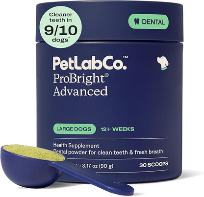 PetLab Co. ProBright Advanced Dental Powder - Dog Breath Freshener - Teeth Cleaning Made Easy – Targets Tartar & Bad Breath - Packaging May Vary - Formulated for Large Dogs