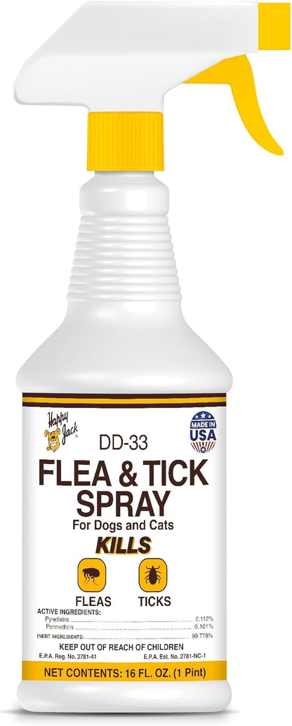 Happy Jack DD-33 (EPARN 2781-41) Flea and Tick Spray for Dog and Cat, Flea Treatment & Control, Water-Based Formula Kills Fleas & Ticks Effectively Yet Gentle on Skin & Hair, 16 oz