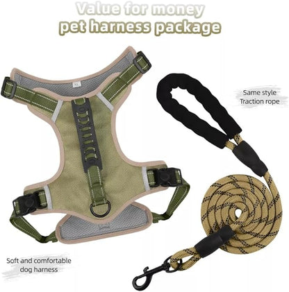 Dog Harness No Pull Adjustable Reflective,for Medium and Large Small Dog with Leash 59.06in (Khaki, S)
