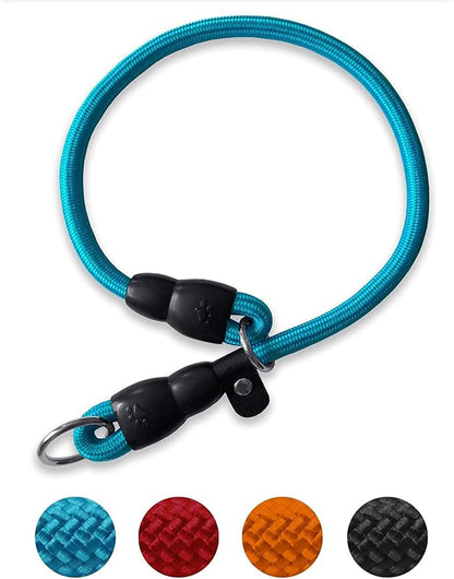 Slip Collar, Dog Choker Collar, Nylon Dog Training Collar with Slidable Stopper No Pull Dog Collars Martingale Collars for Small Medium Large Dogs, Blue, M
