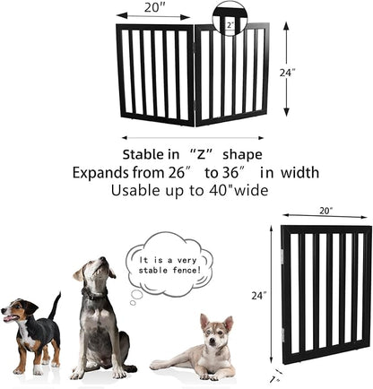 ZJSF Freestanding Indoor Dog Gate for House Foldable Wood Black Puppy Gate for Doorways Pet Gate for Stairs Extra Wide Pet Fence 24" Height 2 Panels