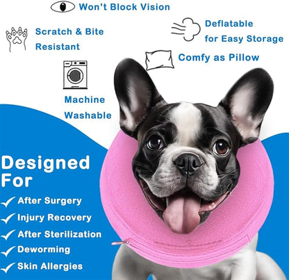 Inflatable Dog Cone Collar, Soft Dog Cone Blow-up Protective Recovery Collar, Pink (L Size)
