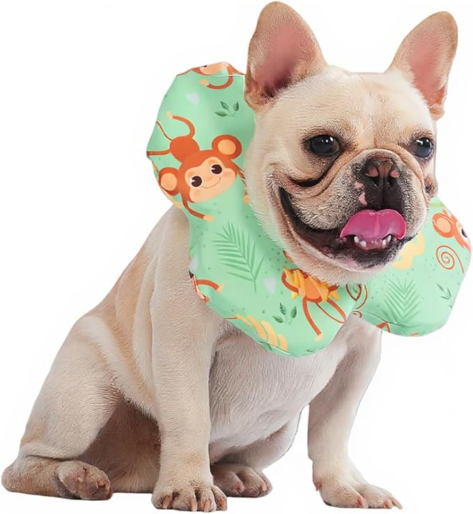 PetWarm Recovery Collar for Dogs, Dog Recovery Collar, Lightweight Pet Neck Protector with Memory Foam Padding, Gentle No-Lick Flower Design for Calm Rest and Travel, Monkey Print, Green, L