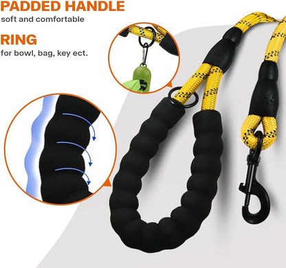 Taglory Rope Dog Leash 5 FT with Comfortable Padded Handle, Highly Reflective Threads Leash and Anti-Tangle Clip for Walking Small Dogs, 3/8 inch, Yellow