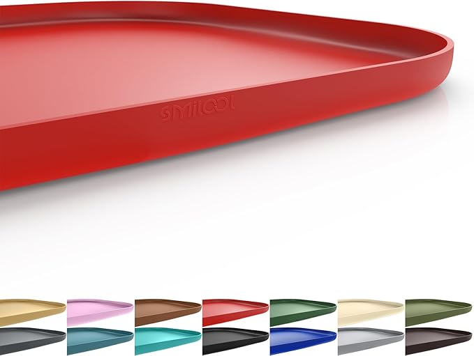 SMILOOL Silicone Pet Feeding Mat with Raised Edge for Food and Water, Dog Bowl Mats, Cat Bowls Placemat with High Lip for Floor Waterproof, Rubber Tray for Cats and Dogs 22 x 14 x0.8 Red