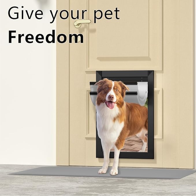 [MAVRICPOWER] Aluminum Large Dog Door for Door, Doggie Door with Two Sliding Panels for Extreme Weather, Doggy Door for Large Dogs up to 80lbs