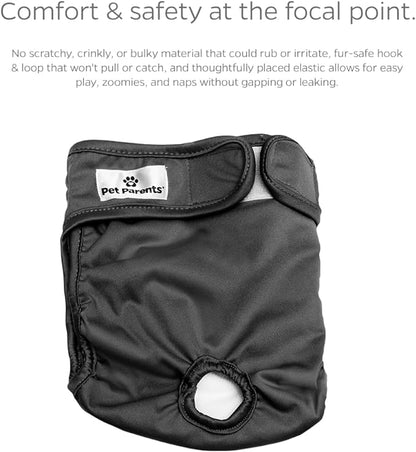 Pet Parents® Washable Dog Diapers (3pack) + Extendrs® of Durable Doggie Diapers, Premium Dog Diapers Female & Male (X-Large, Black)