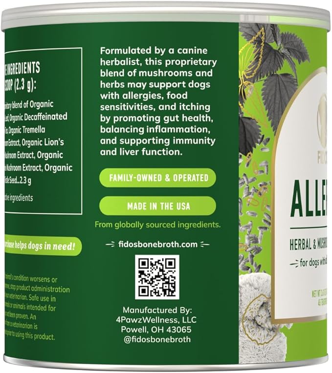 Fido's Herbal Allergy And Itch Relief For Dogs - No Fillers & Binders - 3.61oz Sensitive Stomach Dog Immune and Allergy Supplement - Best Itchy Skin Relief For Dogs from Pollen, Grass & Food Allergies