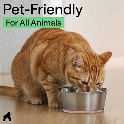 GORILLA GRIP Dog Bowls, Food Grade 304 Stainless Steel, Holds 4 Cups Each (32 fl oz) Food and Water Bowl for Feeding Dogs and Cats, Dishwasher Safe, Rust Resistant, BPA Free Rubber Base Set of 2 Pink