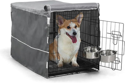 BOWHAUS 30-Inch Single Door Dog Crate Kit Includes Crate Cover, Dog Bed & 2 Bowls and Bowl Racks, Indoor Dog Cage Bundle Set, Foldable Wire Metal Dog Kennel w/Pan for Small, Medium Dog