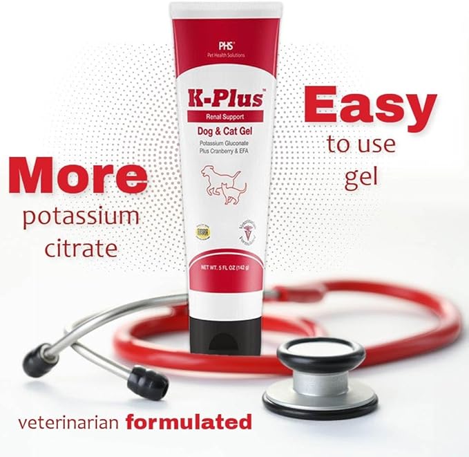 K-Plus Potassium Gluconate Renal Gel Plus Cranberry and EPA for Dogs and Cats - Veterinarian Approved Renal Supplement - Supports Potassium Balance -(3 Pack)