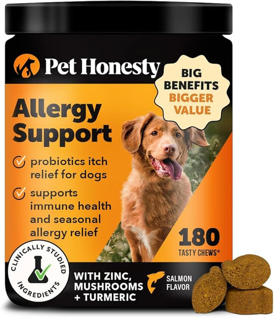 Dog Allergy Relief Immunity Chews - Paw Licking, Itching & Seasonal Allergies - with Colostrum, Probiotics, Turmeric & Salmon Oil - Vet Recommended Anti-Itch Supplement for Dogs (Salmon, 180 Ct)