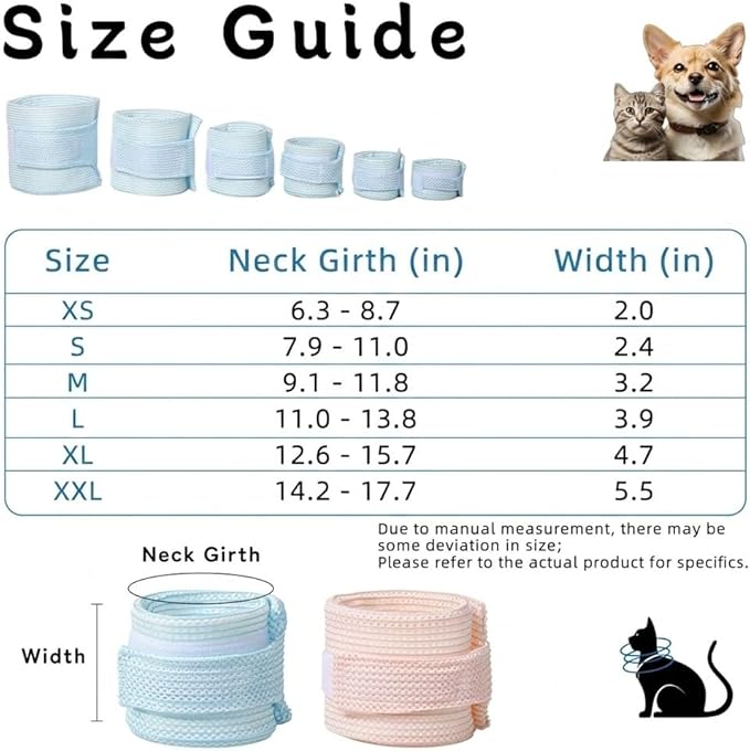 Cat Neck Brace Cover - Breathable Elizabethan Collar for Post-Surgery Recovery Anti-Lick Wound Adjustable Protective Cervical Cone for Small Medium Large Dogs Cats (Neck Girth 11.0-13.8" Depth4.7