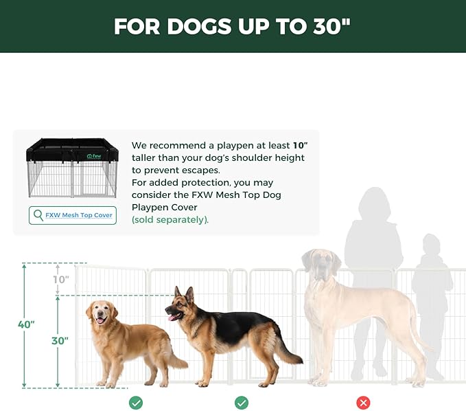 FXW Homeplus Unleashed Indoor Dog Playpen - Stress-Free and Safe Play, Heavy Duty 40 Inch 8 Panels Dog Pen for Medium and Large Dogs, White│Patented