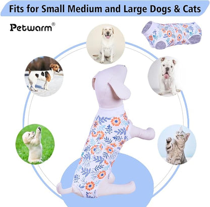 PetWarm Post Surgery Dog Onesie Female, Onesies for Dogs, Bodysuit for Abdominal Affected Areas Sensitive Skin Areas, Dog Cone Alternative After Surgery, Flower Pattern, Orange, 2XL